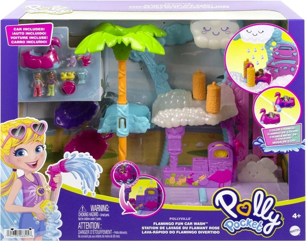 Set lodrash Polly Pocket Pollyville Flamingo Fun Car Wash, Mattel