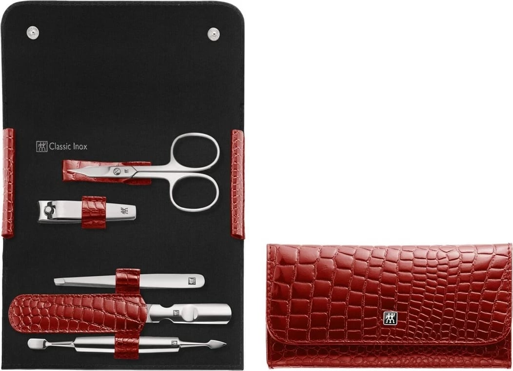 Set udhëtimi ZWILLING Classic Inox, 5 pjesë, Mbështjellës lëkure i kuq