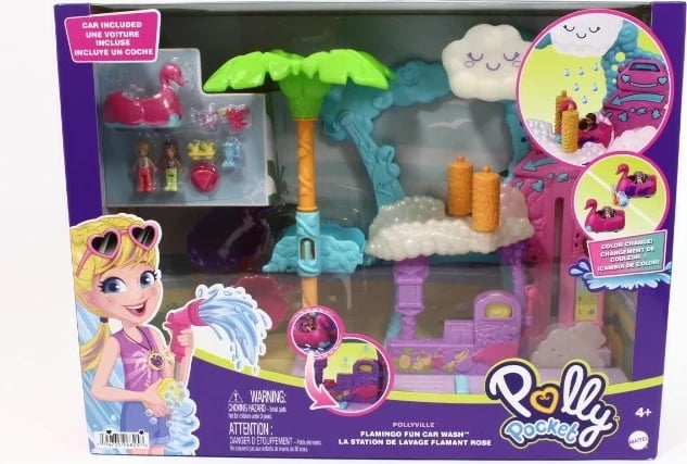 Set lodrash Polly Pocket Pollyville Flamingo Fun Car Wash, Mattel