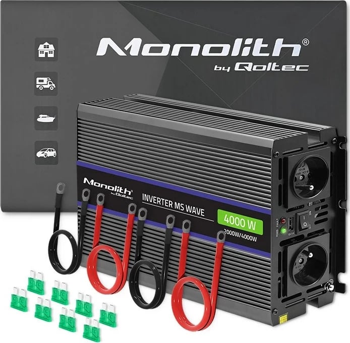 Konvertues voltazhi Qoltec Monolith 4000 MS Wave, 12V në 230V, 2000/4000W, USB