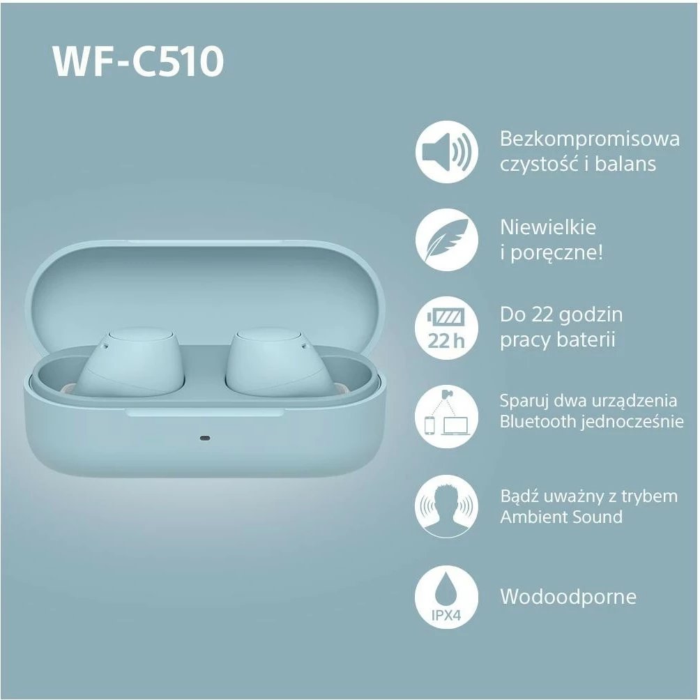 Kufje Sony WF-C510, True Wireless, Bluetooth 5.3, blu