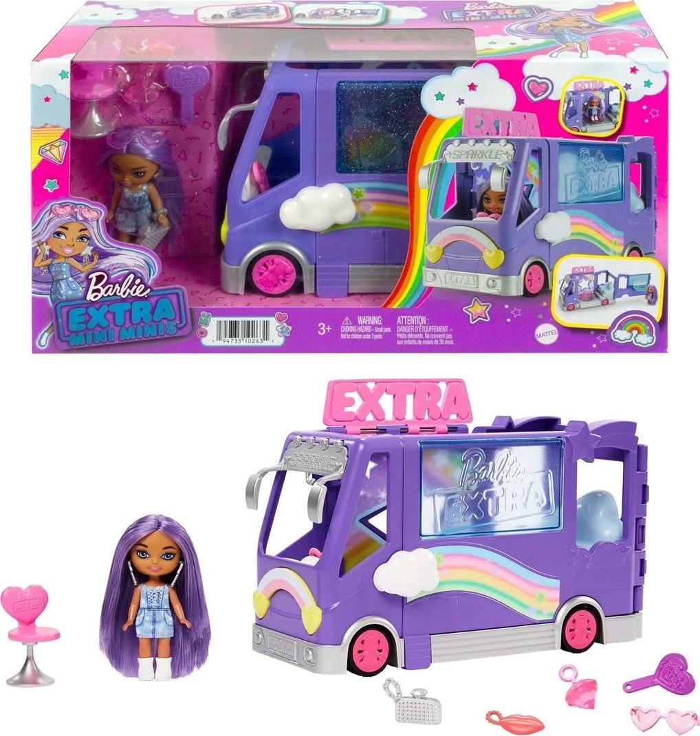 Set Barbie Extra Minibus Koncerti + Kukull Mini Minis, Multingjyrësh