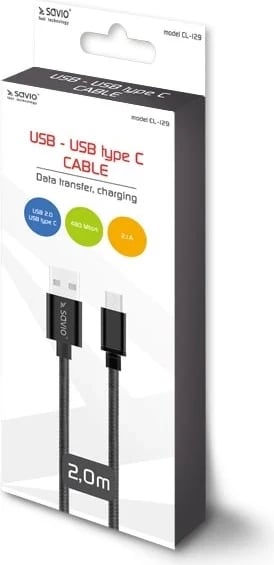 Kabllo USB Savio CL-129, 2m, e zezë