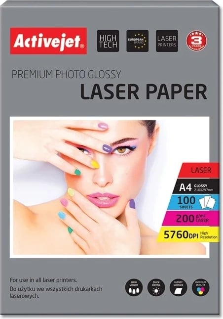 Letër fotografike për printer laser Activejet AP4-200G100L, A4, 100 copë
