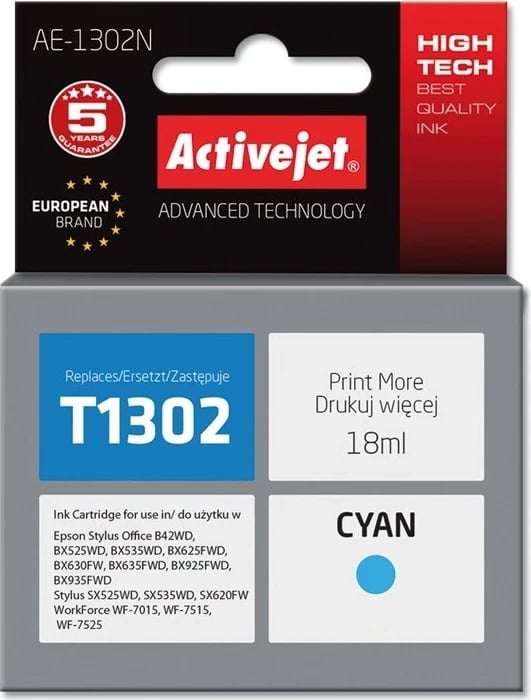 Kartuçë boje Activejet AE-1302N për Epson T1302, Cyan