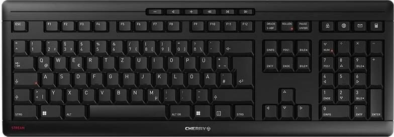 Tastierë Cherry Stream Wireless, Full-size (100%), Wired & Wireless, RF Wireless + USB, QWERTZ, E zezë