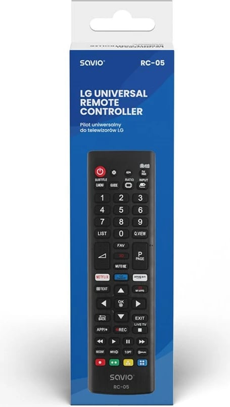 Kontrollues universal SAVIO për LG TV, RC-05 IR pa tel, ngjyrë e zezë