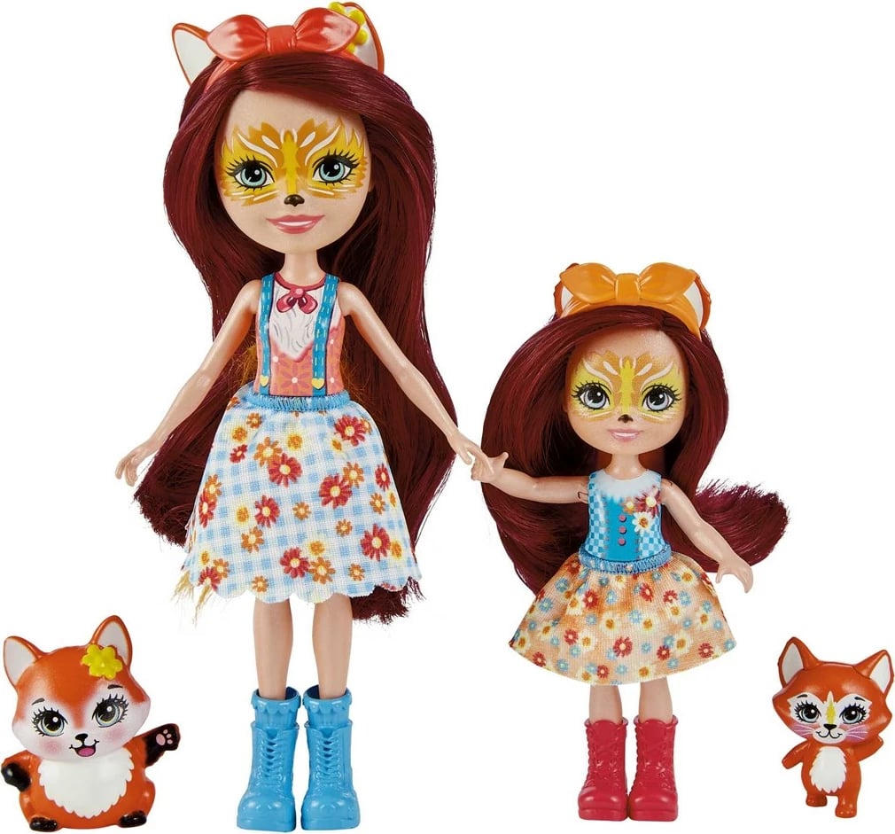 Lodra Enchantimals MATTEL, Felicity Fox & Flick, Feana Fox, Set me 2 kukulla, Shumëngjyrëshe