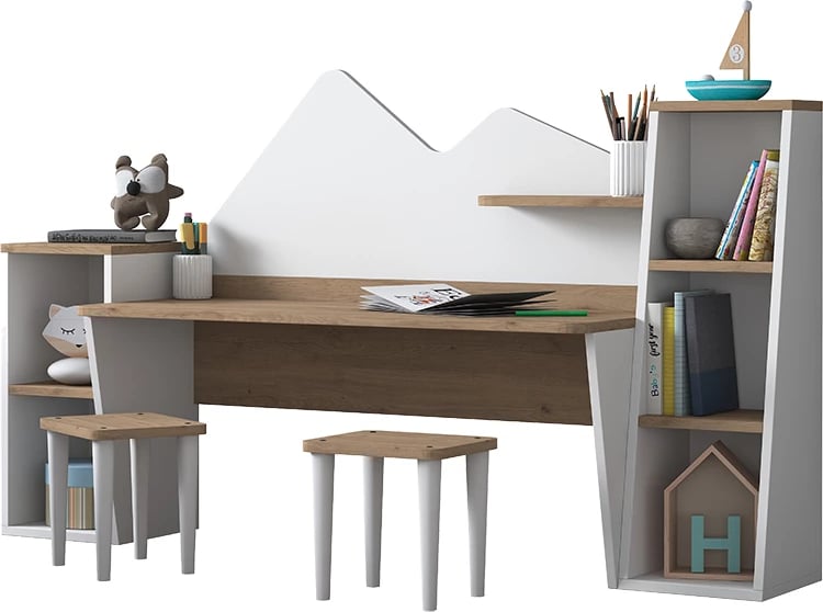 Set për zyre për fëmijë 3 pjesë Bubble pakoworld, arrë-bardhë, 180x45x93.5cm