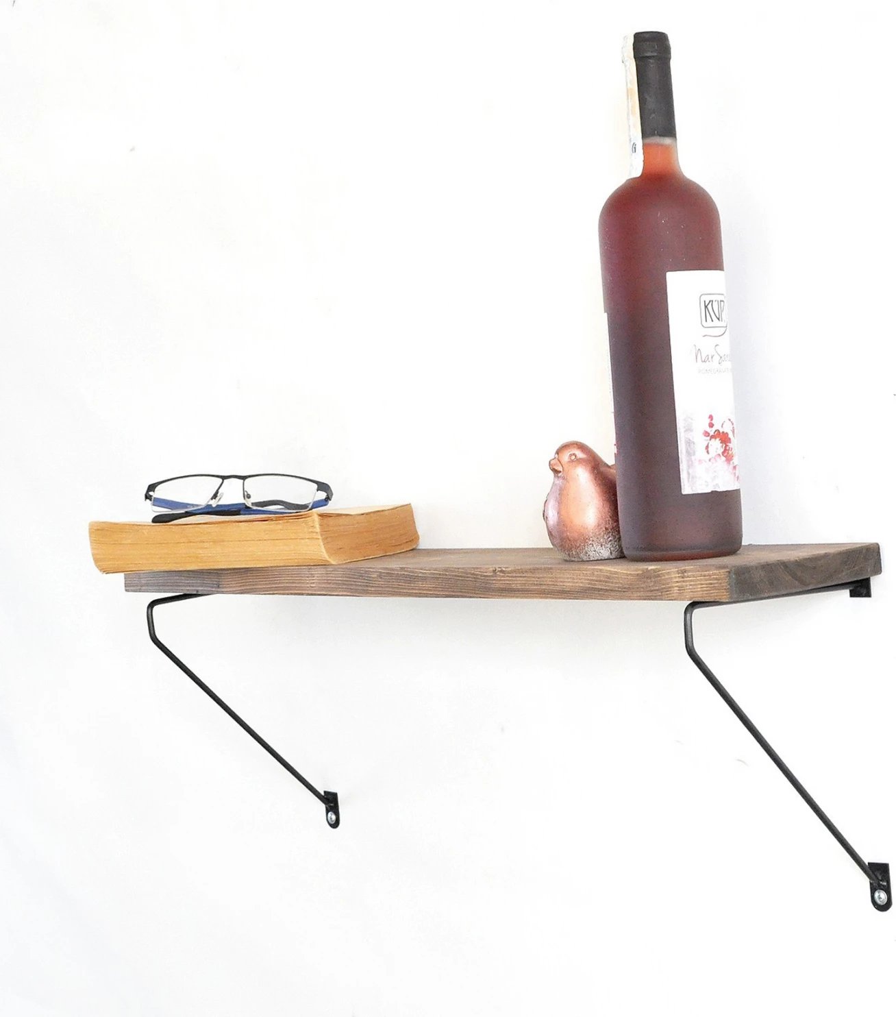 Raft muri me metal dhe dru, FH8963.01, ngjyrë arre dhe e zezë, 60x14x20 cm