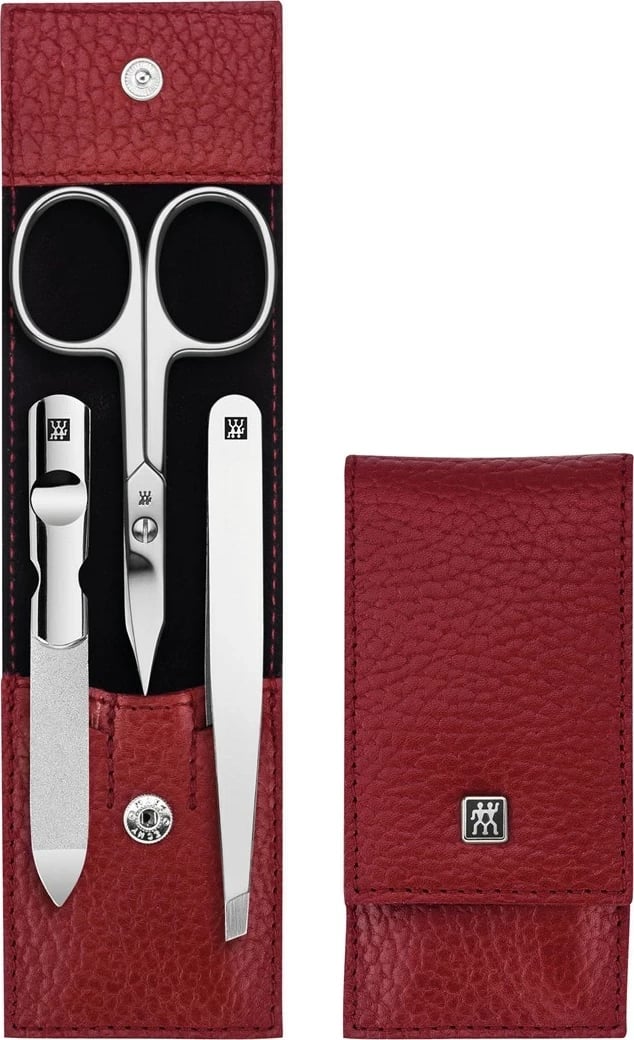 Set udhëtimi Zwilling Classic Inox, 3 pjesë, Kasë lëkure, Kuqe