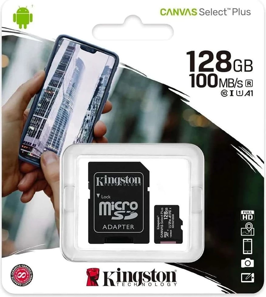 Kartelë microSD Kingston 128GB Classe 10 SDCS2/128GB me Adattatore SD