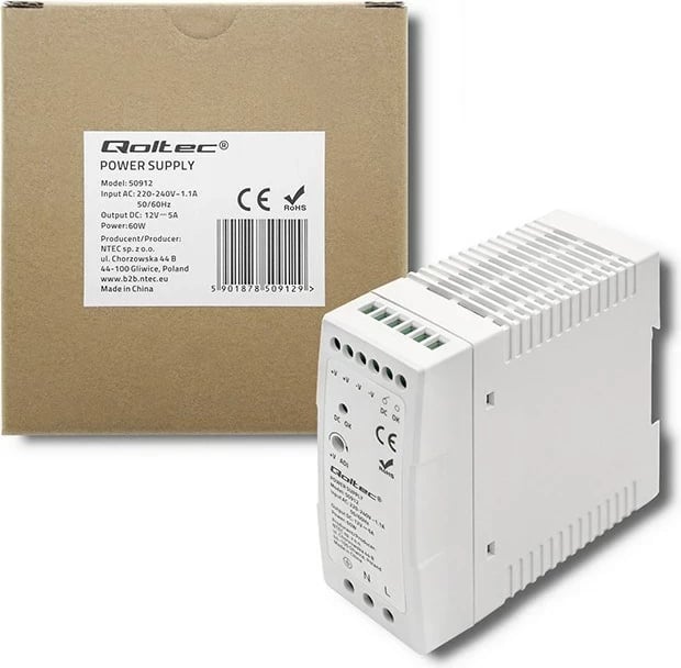 Furnizues energjie Qoltec, 60W, 12V, 5A, Bardhë