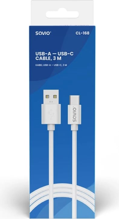 Kabllo Savio USB-A/ USB-C, 2m, e bardhë  