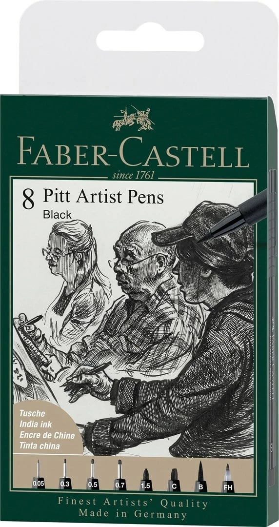 Set lapsash Faber-Castell Pitt Artist Pen, 8 copë, Ngjyrë e zezë