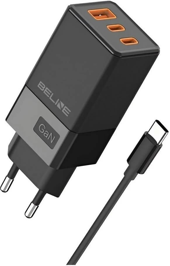 Karikues muri Beline 65W GaN, 2xUSB-C PD 3.0 + 1xUSB-A QC 3.0, Kabllo USB-C, Zi