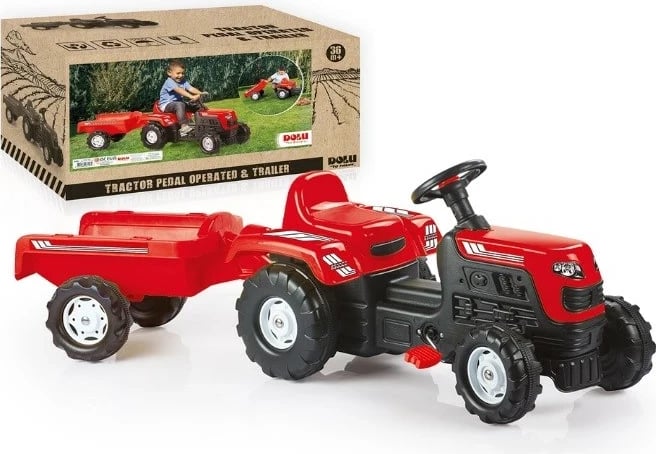 Traktor me pedale DOLU me rimorkio, i kuq