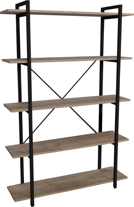 Raft librash Reson pakoworld, melaminë ngjyrë lisi-metal i zi, 120x34x180cm