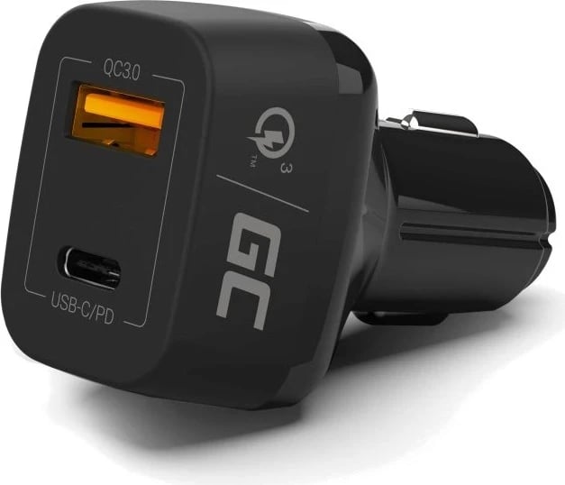 Mbushës për në veturë Green Cell 48W PD QC 3.0, USB-C dhe USB-A, ngjyrë e zezë