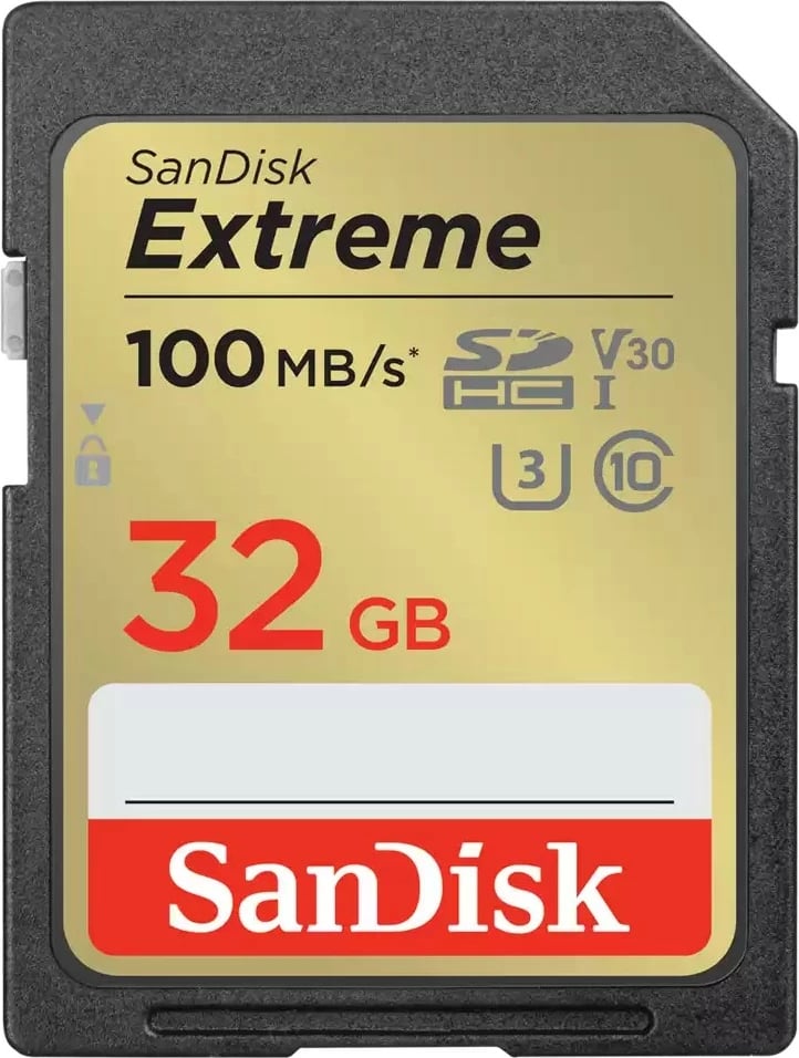 Kartelë memorje SanDisk Extreme 32 GB UHS-I Class 10 SDXC, e zezë dhe e artë