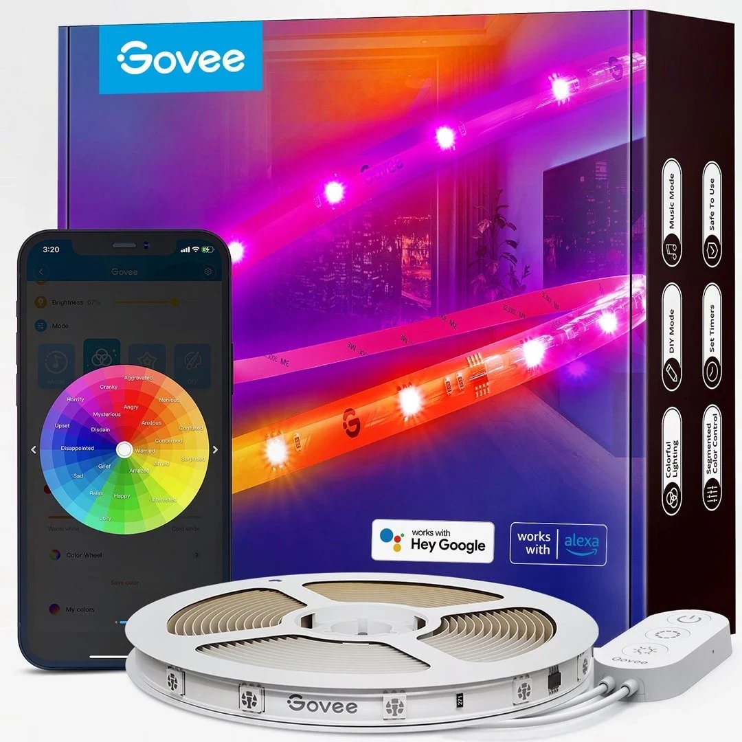 Drita LED Govee RGBIC Smart, Wi-Fi/Bluetooth, 5 m, Bardhë