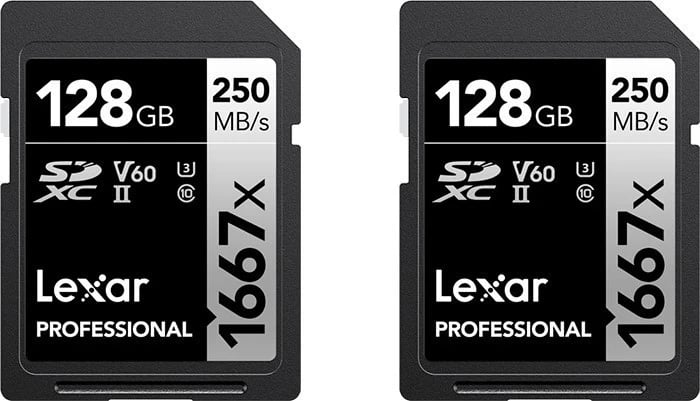 Kartë kujtese Lexar, SDXC 128GB Professional 1667x, paketë me dy