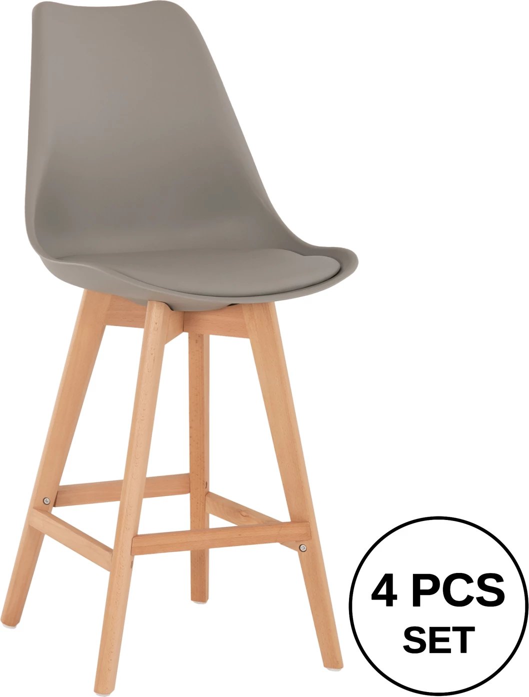 Karrige për bar VEGAS FH8000.40 lartësi mesatare, polipropilen gri, dru ahu natyral, 47x58x103H cm., set prej 4 copë