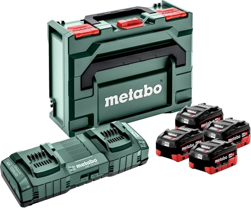 Bateri Metabo 18V 8.0Ah LiHD me karikues, 4 copë, E zezë