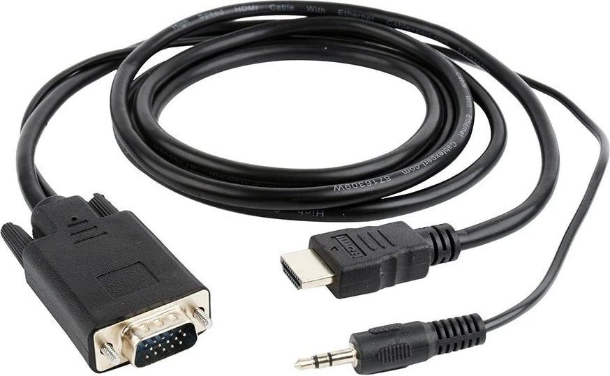 Kabllo përshtatëse Gembird, HDMI-VGA, type-A,  3.5mm, e zezë