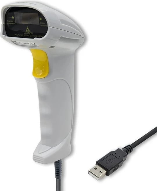 Skaner barkodash Qoltec 50877, Laser 1D, USB, Bardhë