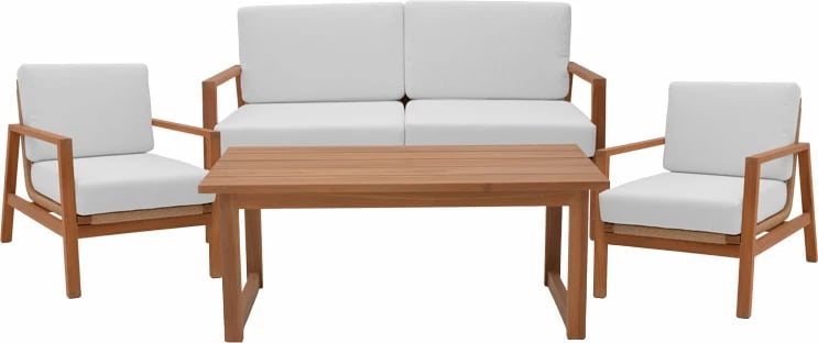 Set lounge Doumain pakoworld prej 4 copash, dru teak natyral-jastëk të bardhë-ratan natyral