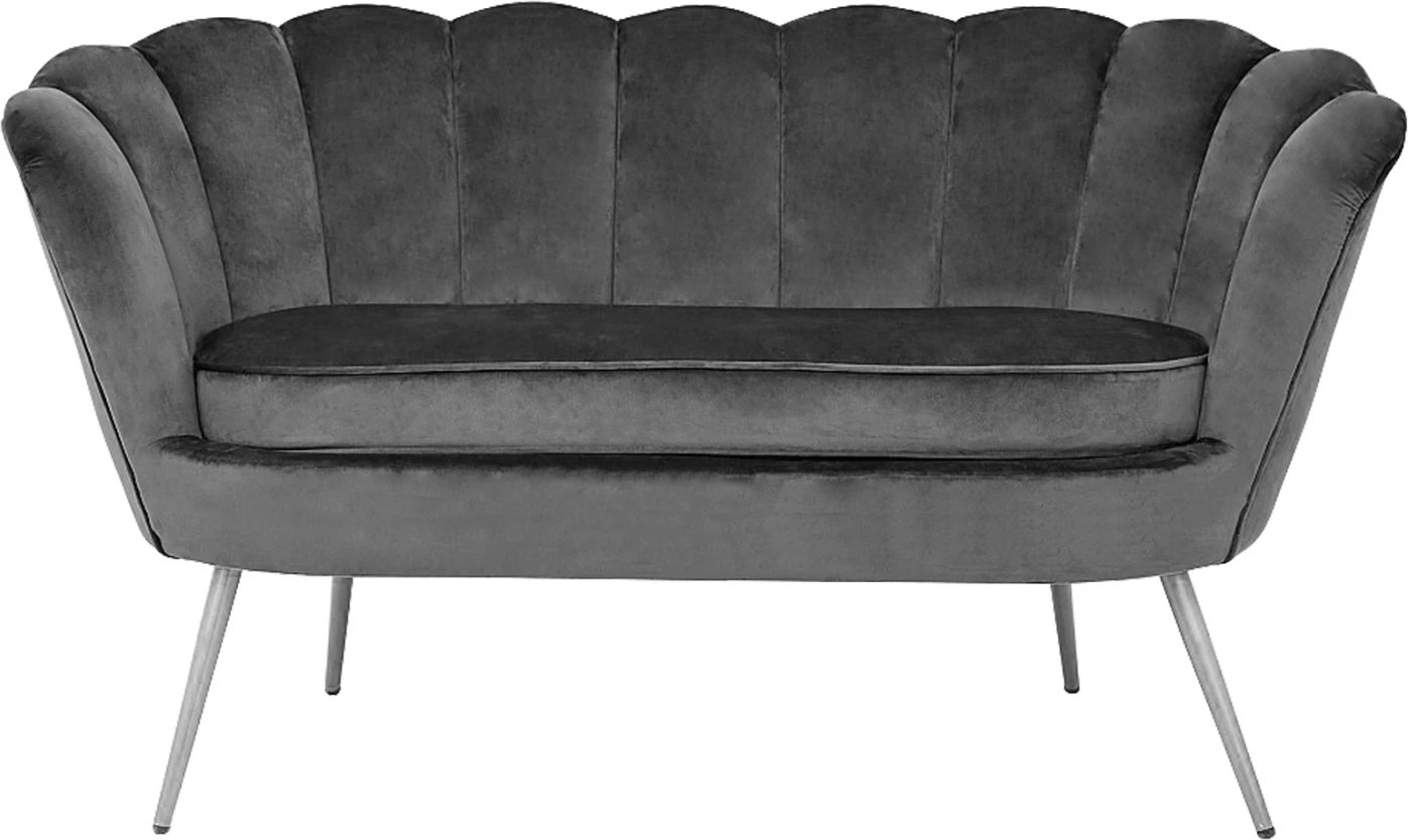 Divan 2 vendesh Coquille FH8627.01 prej kadifeje gri me këmbë argjendi 130x77x83cm