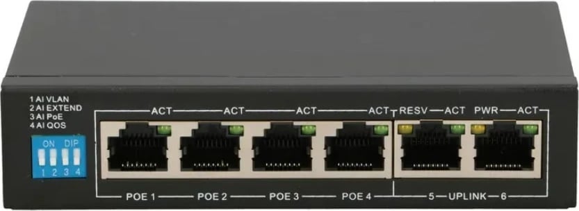 Switch Extralink EUROS V2, 4x 100Mbps PoE/PoE+, 2x RJ45 Uplink, 60W