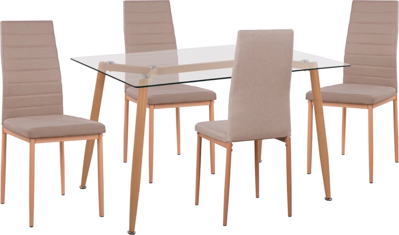 Set 5 copë tavolinë natyrale me xham dhe karrige Lady krem FH11081