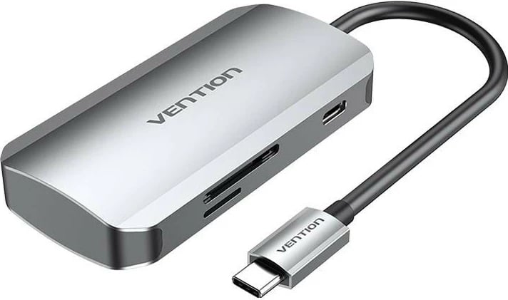 Stacion dokimi Vention USB-C, 3x USB 3.0, SD, TF, PD, 15cm, gri