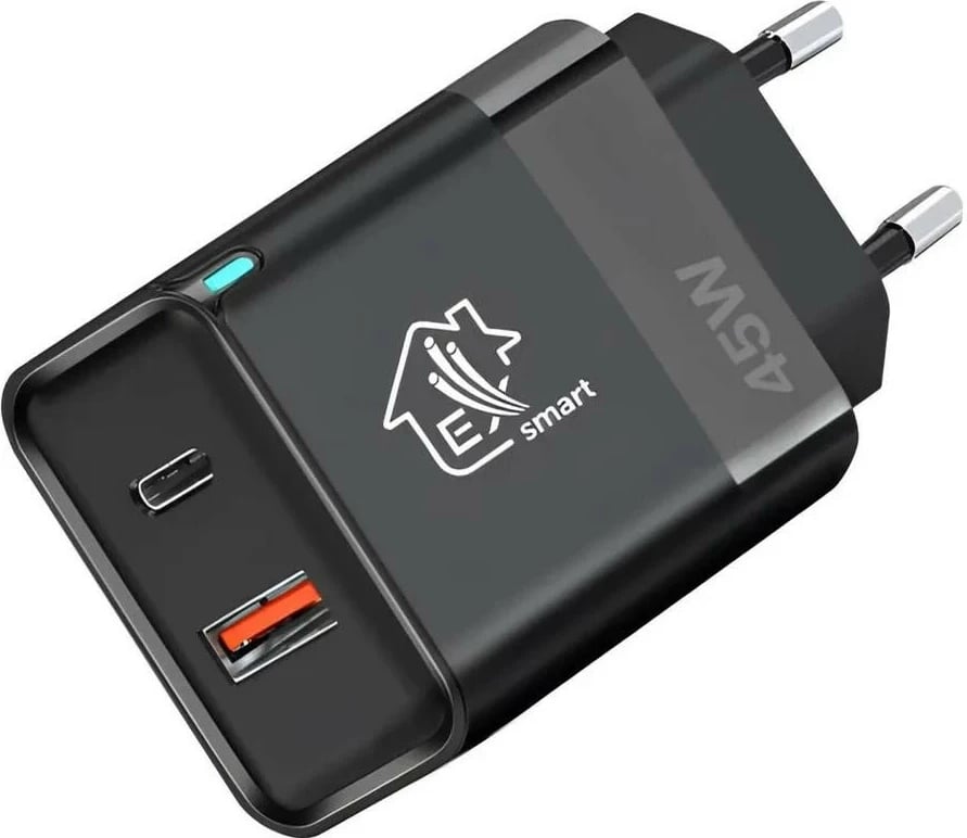 Mbushës Extralink Smart Life 45W, USB-C + USB-A, i zi