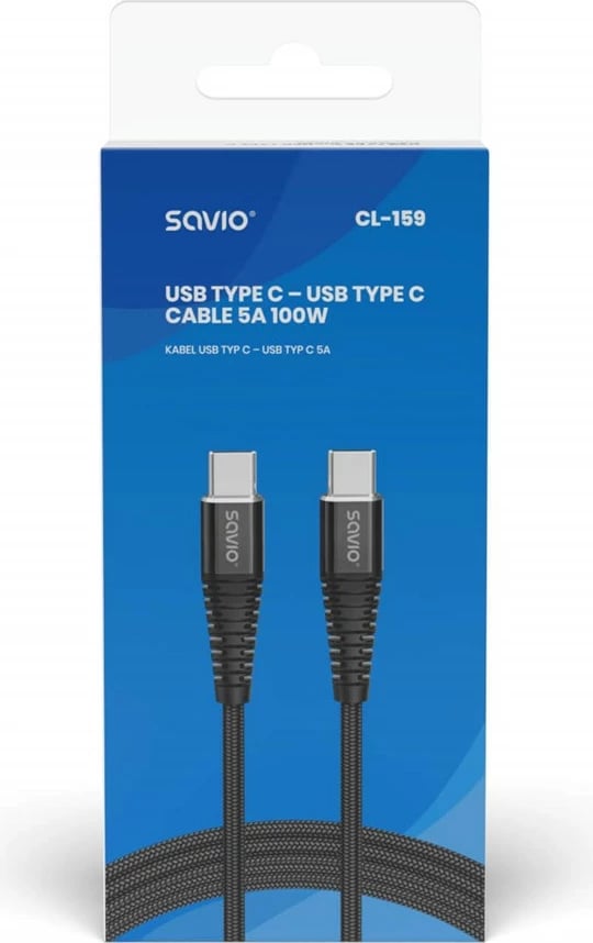 Kabllo Savio USB-C, 1m, e zezë