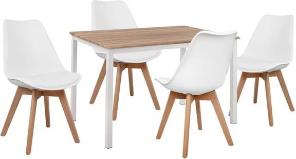 Set 5 pjesë Tavolinë 110x70x76 Sonama dhe karrige Vegas me ulëse të bardhë FH11015