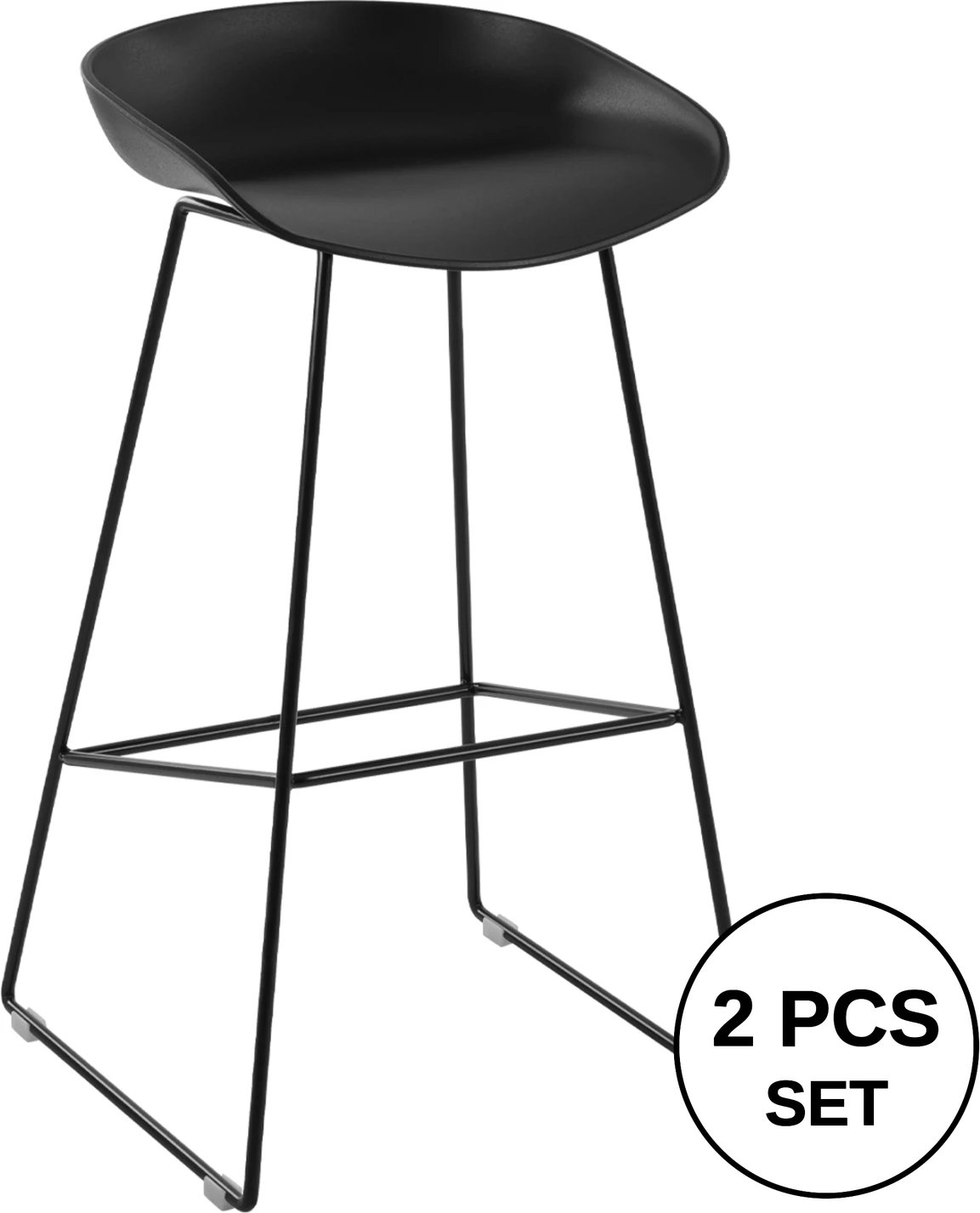 Karrige për bar metalike FH8450.02 me ulëse PP e zezë 47x47x83cm, set prej 2 copë