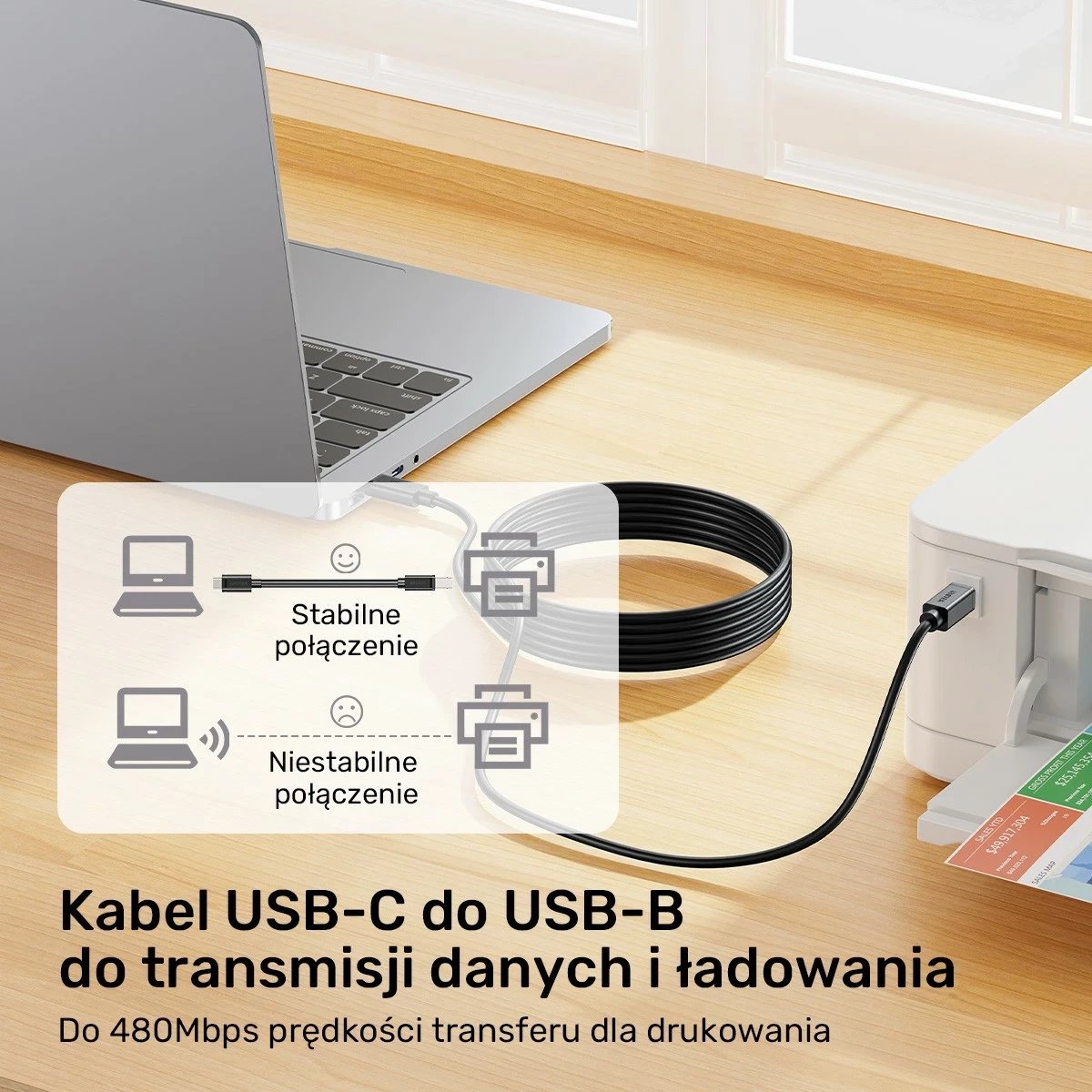 Kabëll Unitek, USB-C në USB-B 2.0, 2m, i zi