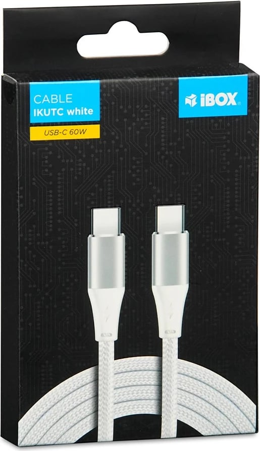 Kabllo USB iBox Ikutc,  USB-C, 60W, 1m, e bardhë 