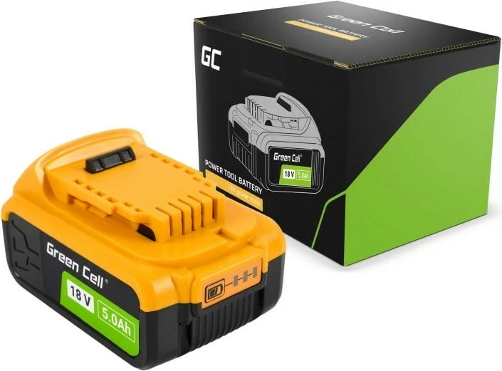 Bateri Green Cell PTDW18V5 për vegla pa kabllo, 5 Ah, 18 V, Verdhë