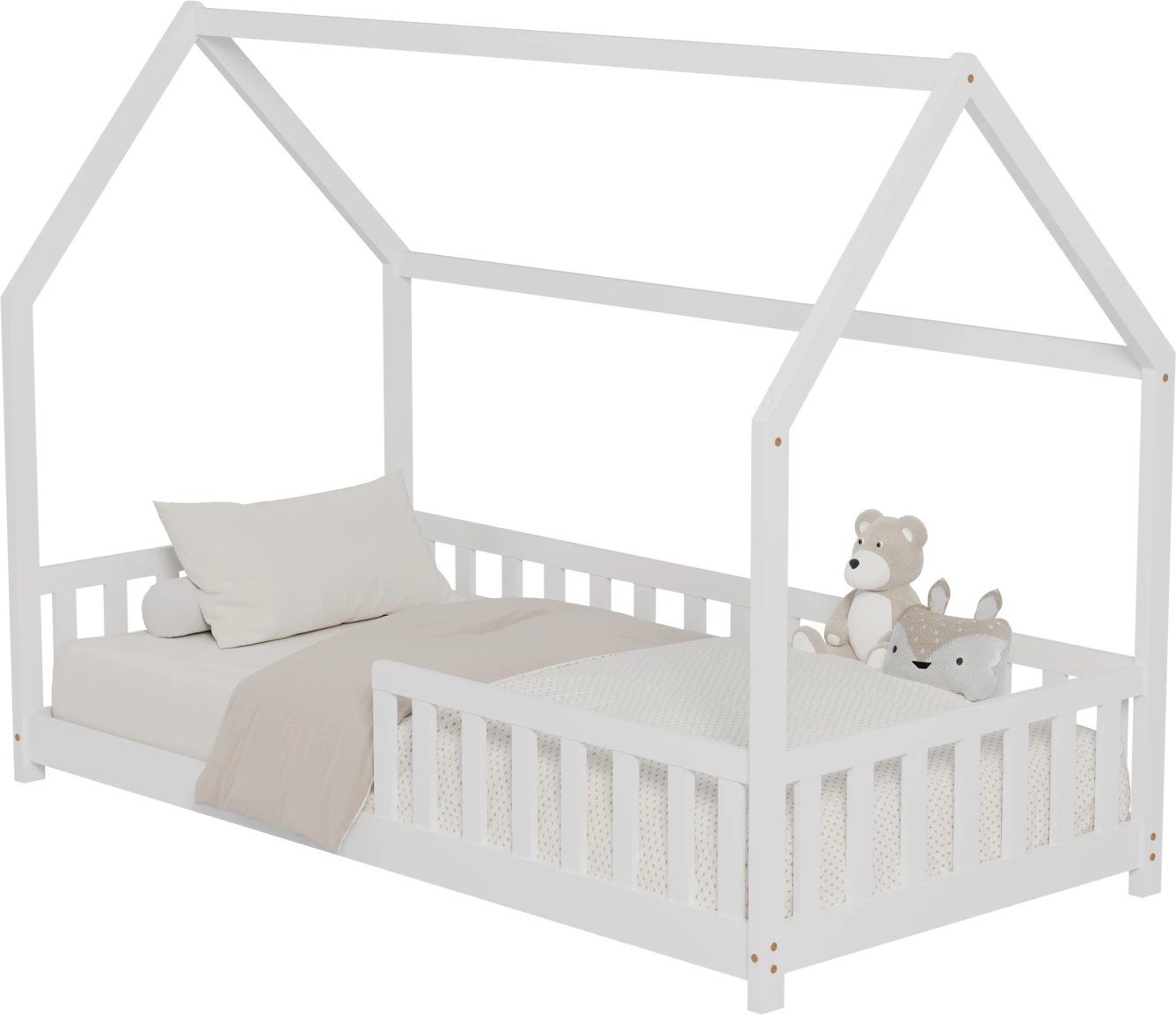 Krevat për fëmijë me gardh PHYLLIS FH679.03 t.MONTESSORI dru pishe i bardhë - 190x90cm