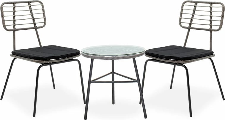 Set lounge Gaus-Naoki 3 pjesë, metal i zi, gri PE