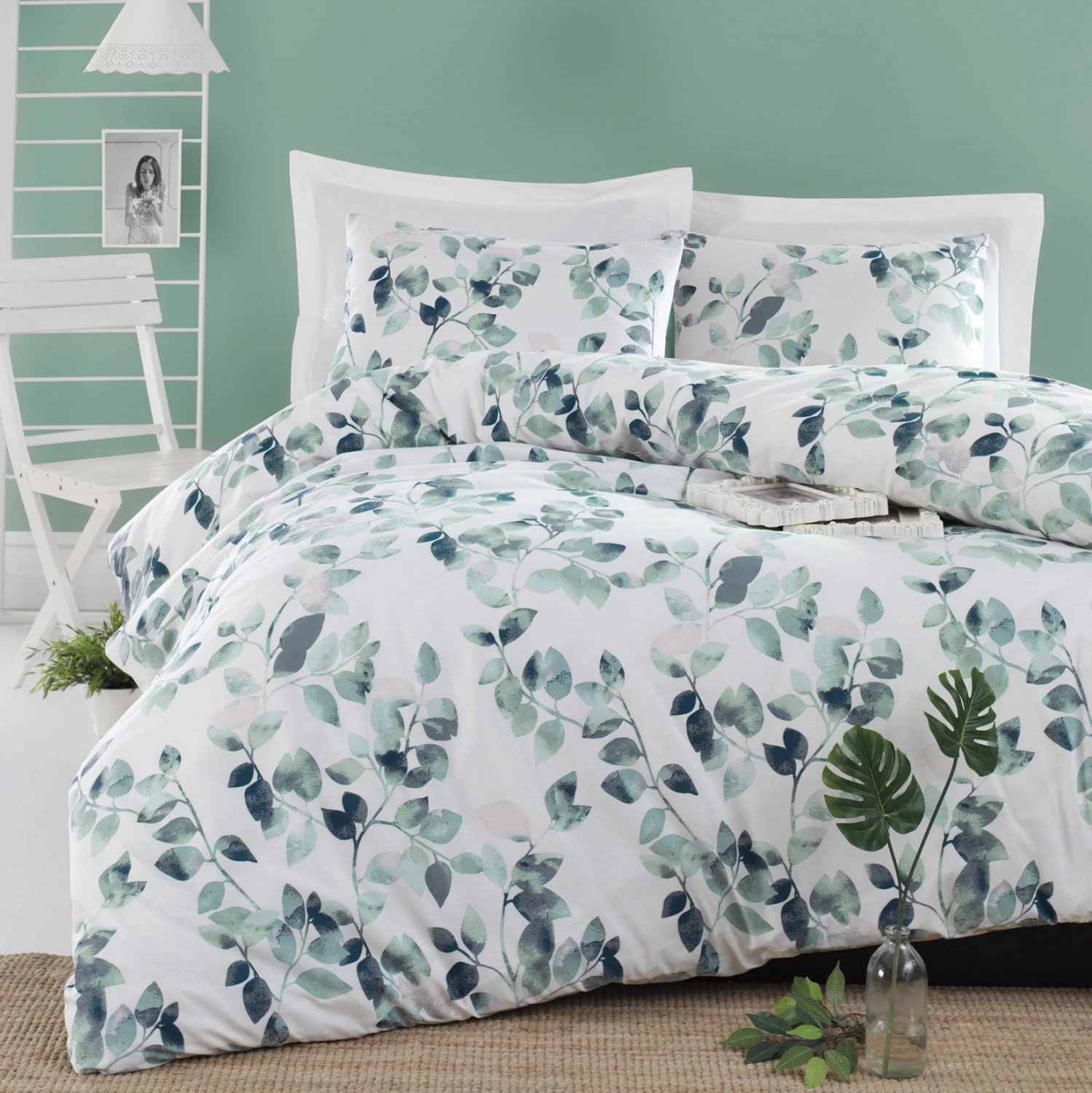 Set mbulesash për jorgan, çarçaf, 2 jastëk FH12076 bardhë jeshil 240x260 cm