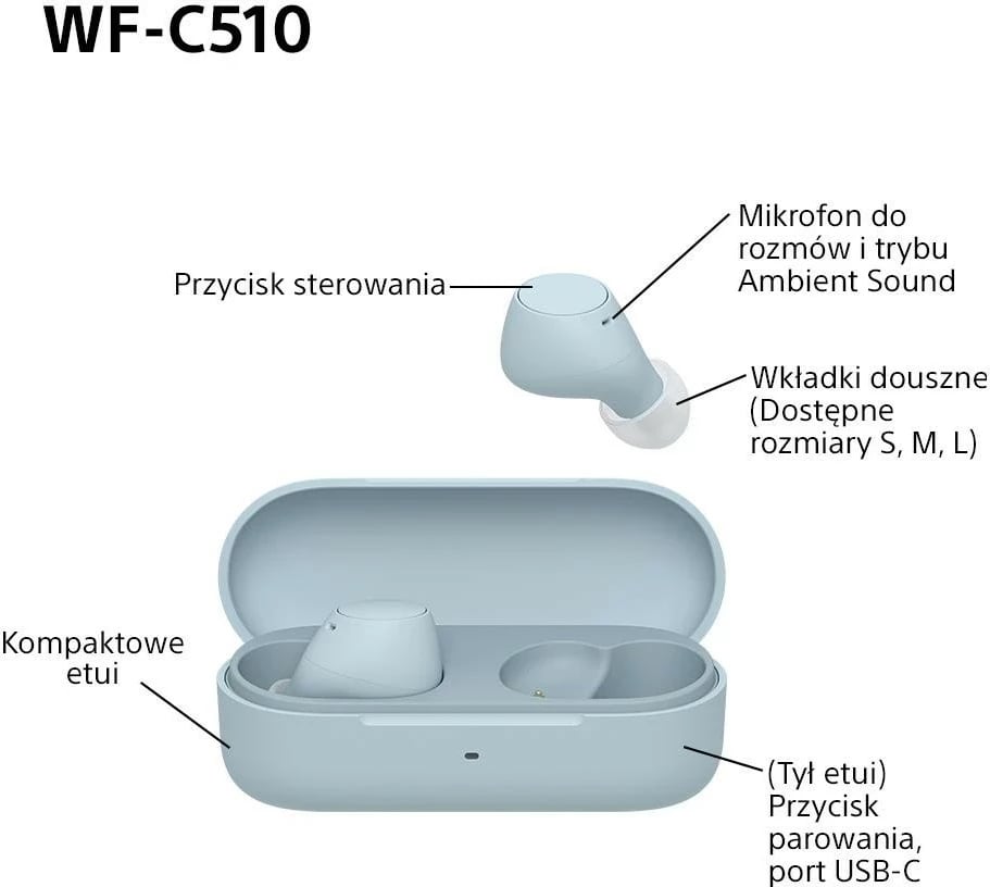 Kufje Sony WF-C510, True Wireless, Bluetooth 5.3, blu