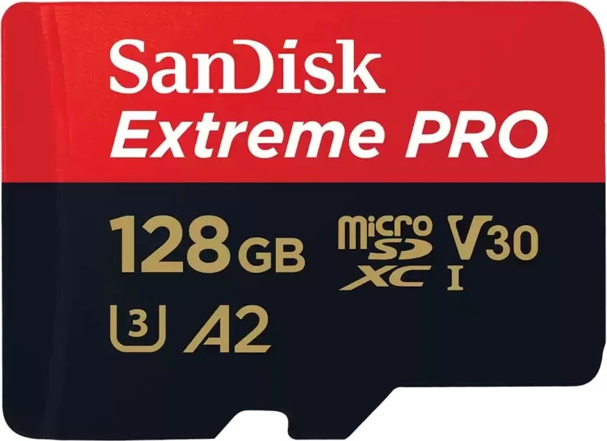 Kartelë memorie SanDisk Extreme PRO, 128 GB, MicroSDXC, Class 10, UHS-I, e zezë dhe e kuqe