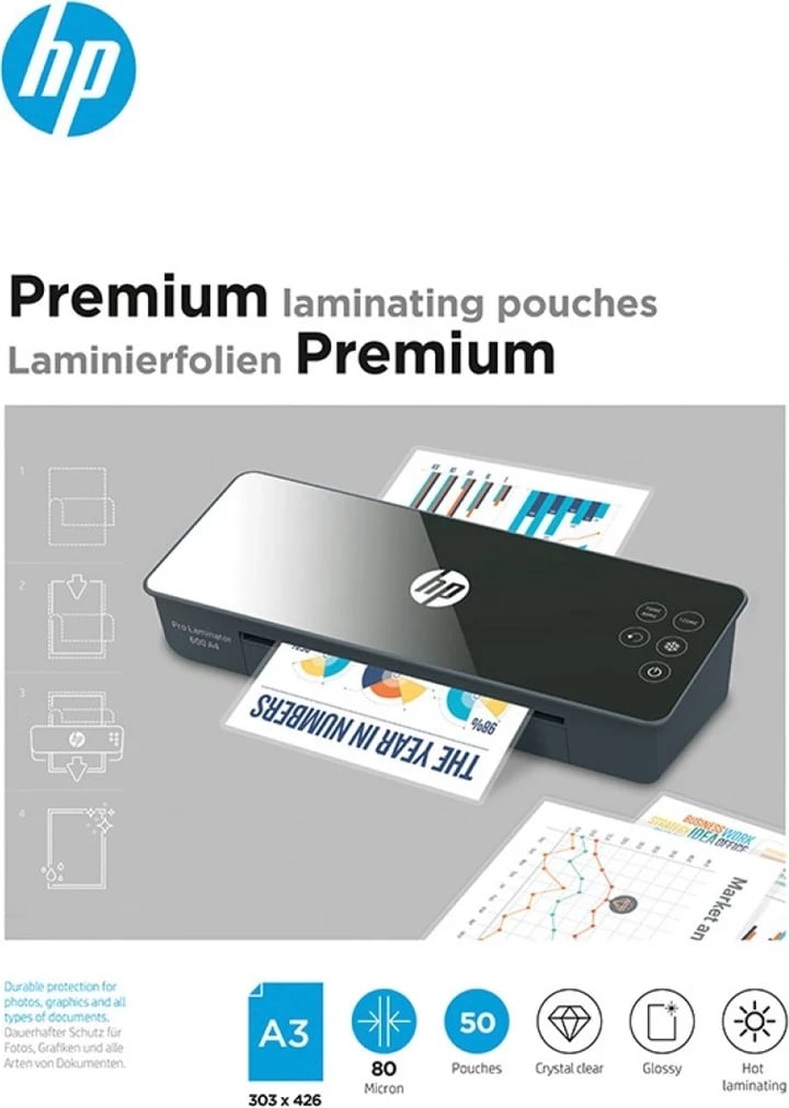 Folja laminuese HP Premium, format A3, 50 copë