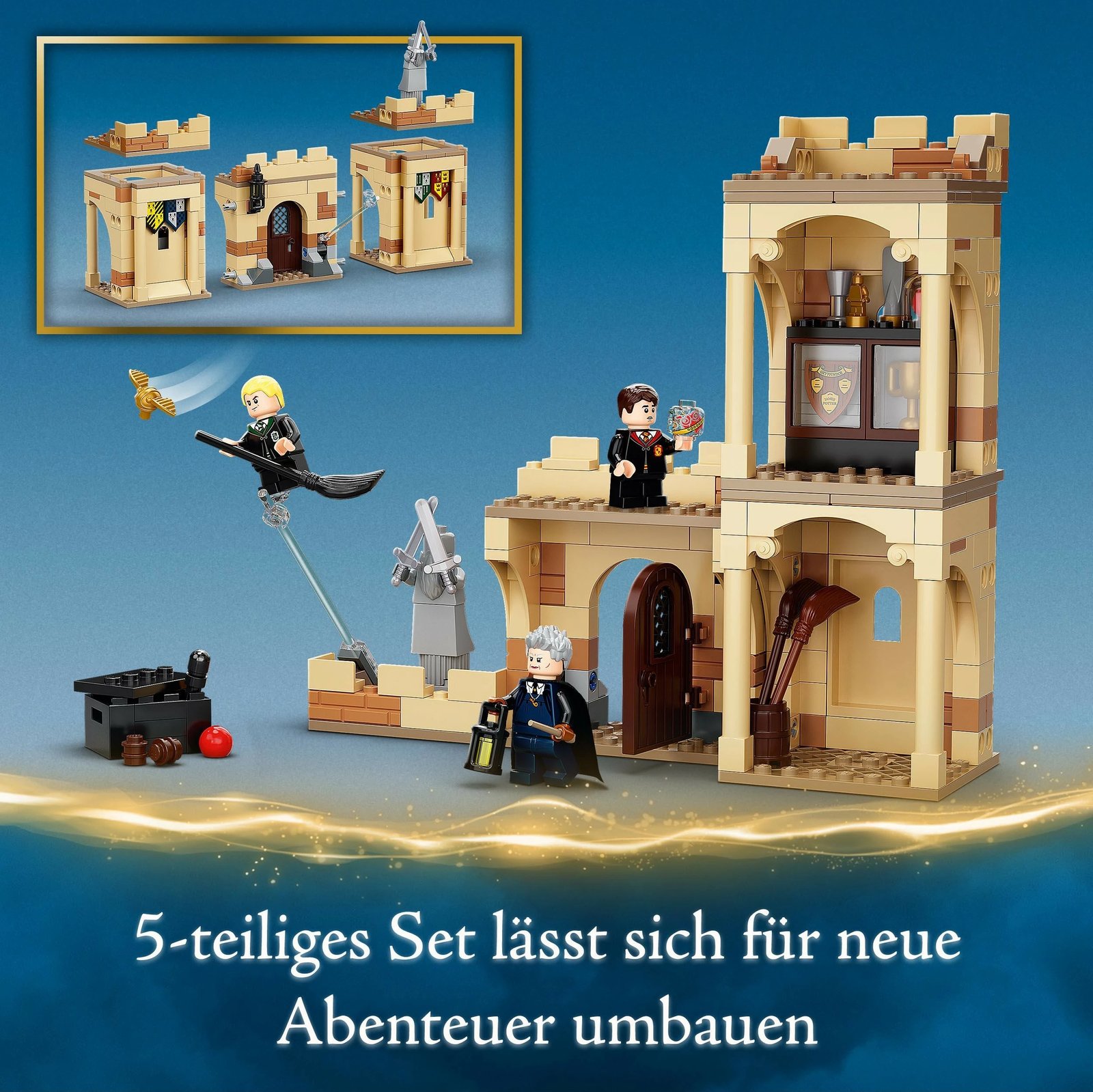 Set ndërtimi LEGO Harry Potter Hogwarts™: Mësimi i parë i fluturimit, 7 vjeç e lart, 264 pjesë, shumëngjyrësh