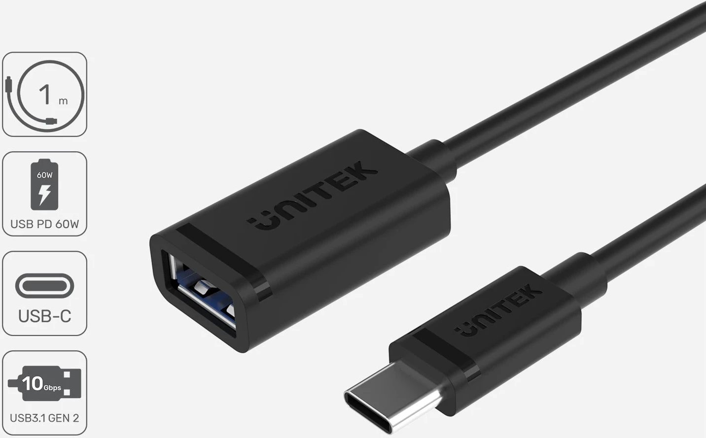 Kabllo përshtatëse Unitek, USB C - USB 3.1, e zezë 